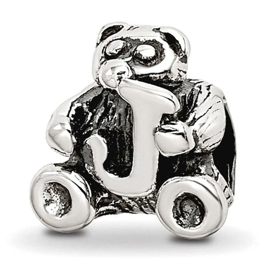 925 Sterling Silver Artisan Oxidized Reflections Teen Letter Name Personalized Monogram Initial J Bead Charm Pendant Nec