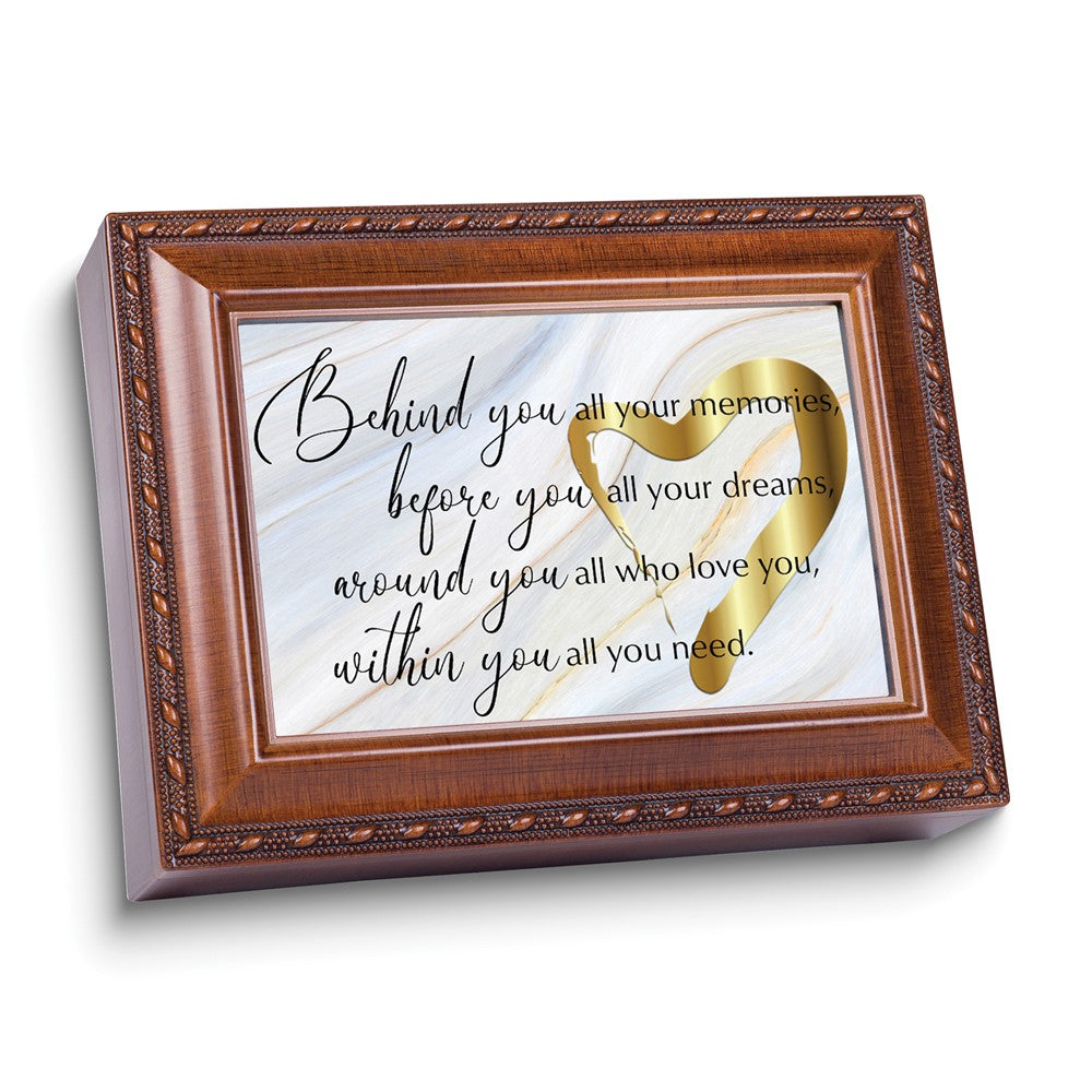 Behind You All Your Memories Wood Grain Music Velvet Lining Keepsake Box (Plays Unchained Melody)