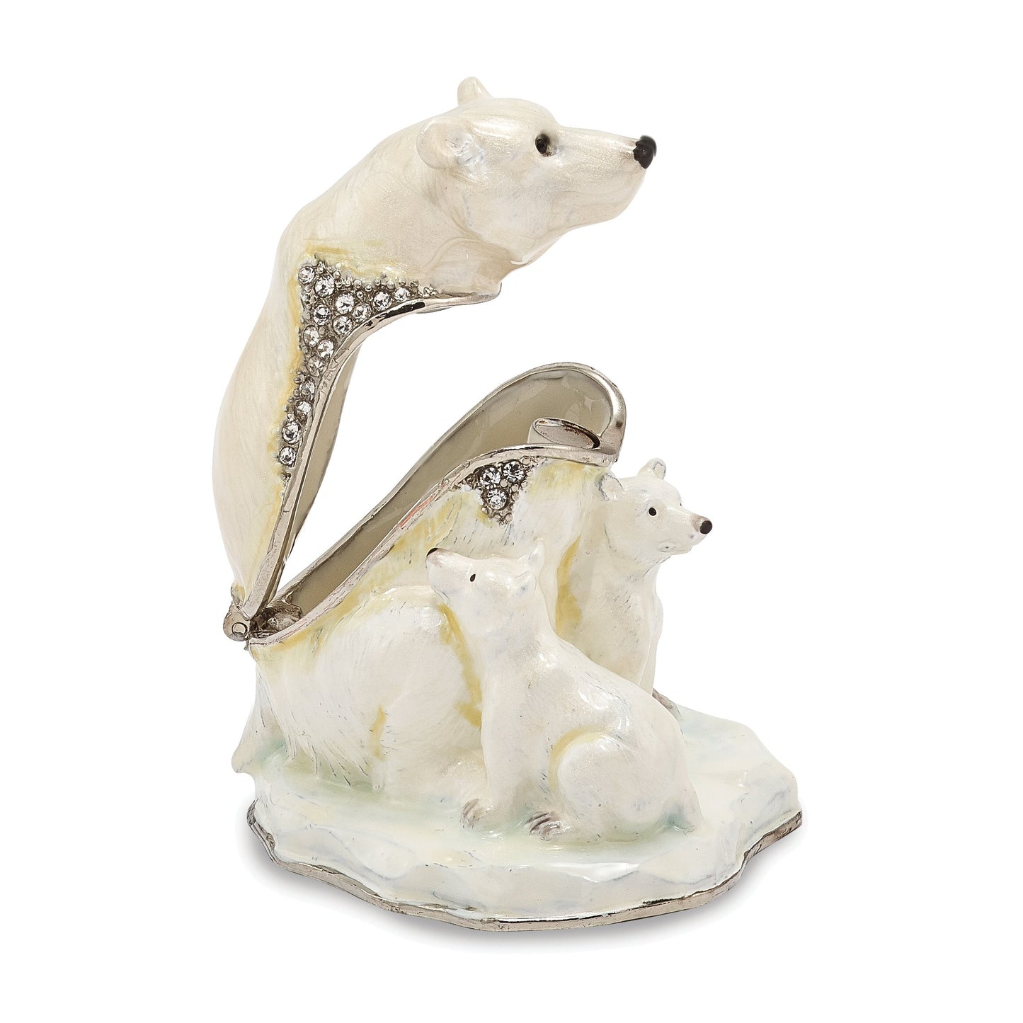 Bejeweled Polar Bear & Cubs Trinket Box with Charm Pendant