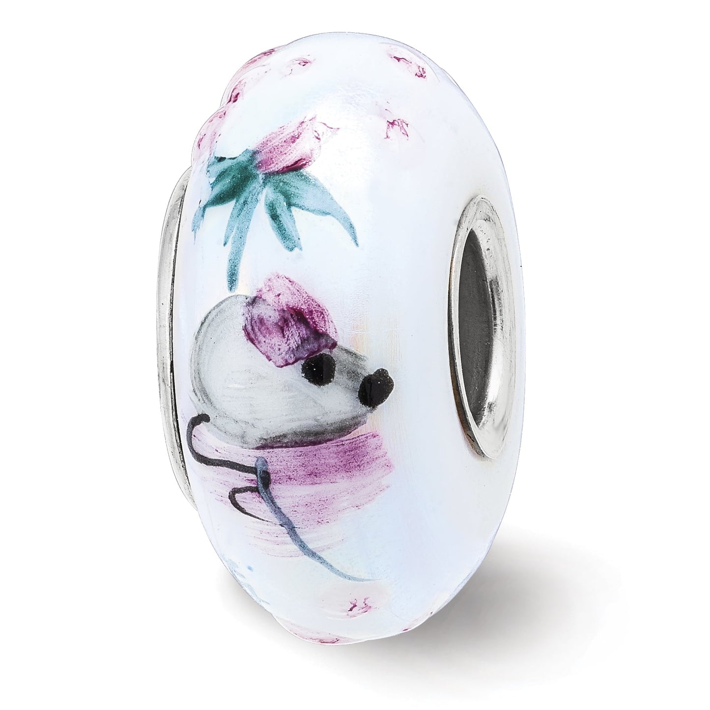 Ster.Silver Reflections Hand Painted Stella Mouse Fenton Glass Bead