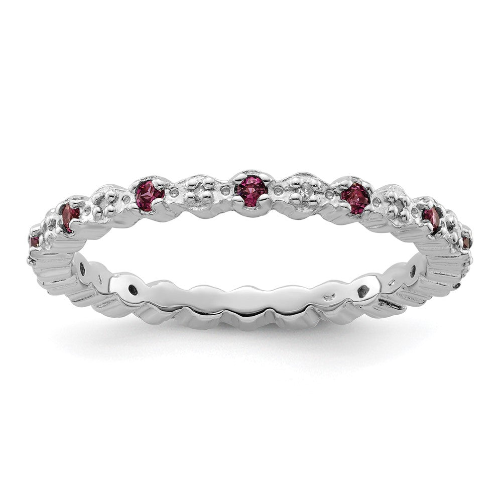 Sterling Silver Stackable Expressions Rhod. Garnet & Diamond Ring Size -6