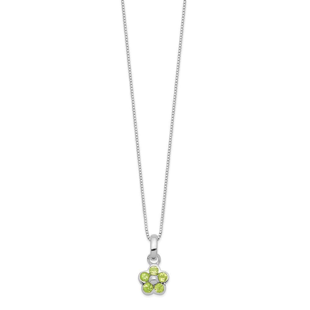 Sterling Silver Peridot Flower Pendant Necklace 16 Inches
