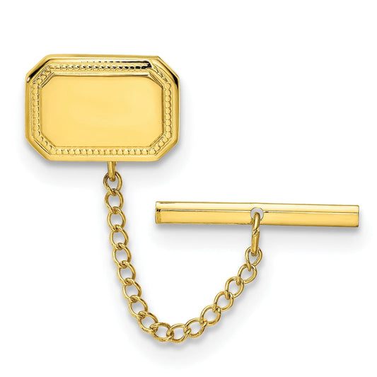 Kelly Waters Gold-plated Polished Rectangle Engravable Tie Tac with Safety Chain Q-KW596