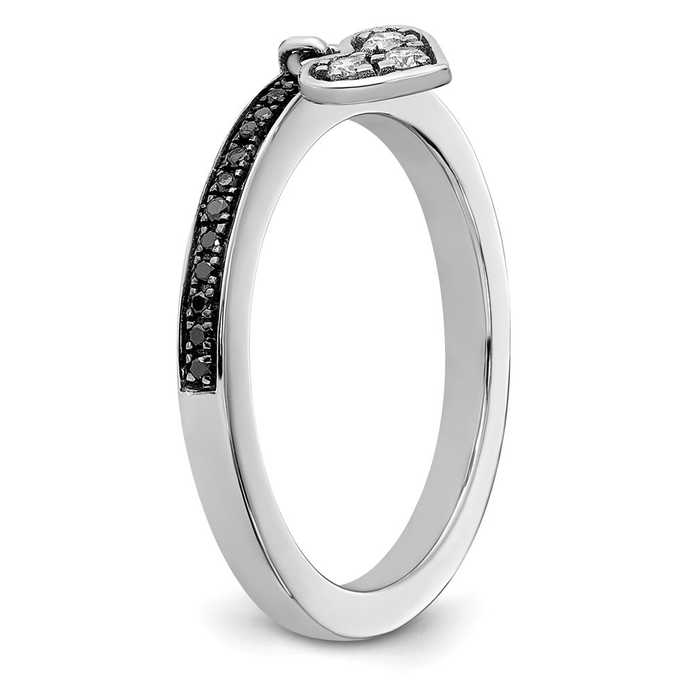 Sterling Silver Stackable Expressions Heart Black & White Diamond Ring Size -7
