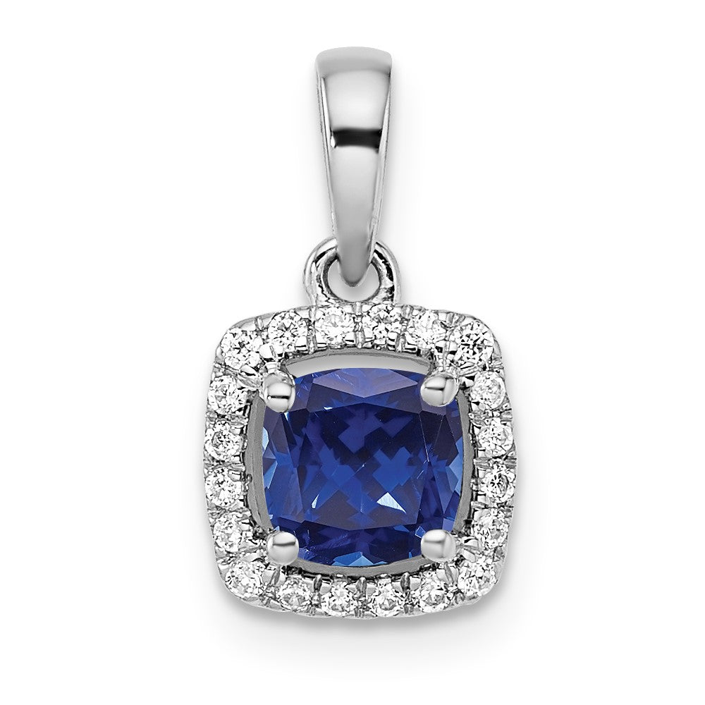 14kw ANT Created Blue Sapphire and Diamond Pendant w/ chain