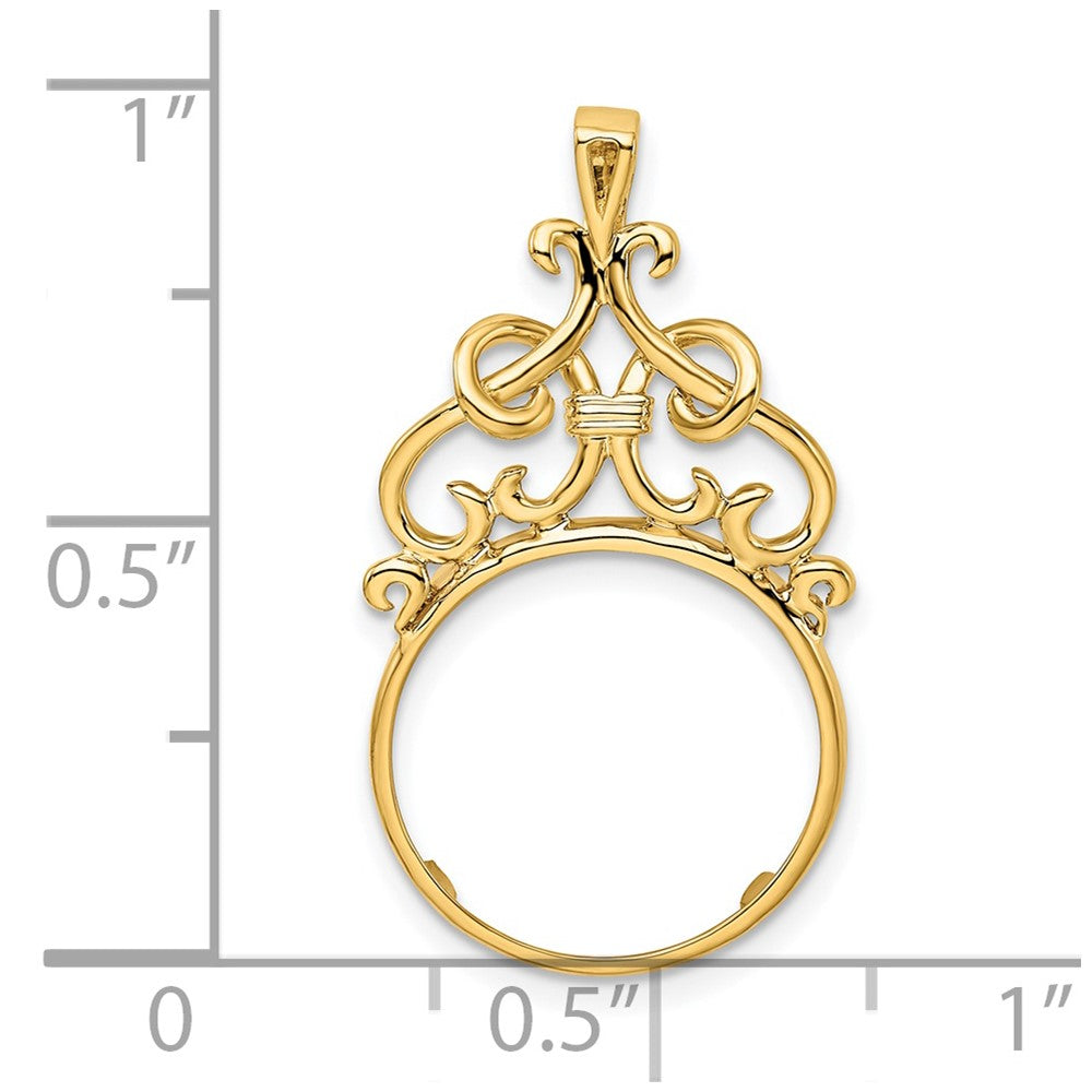 Wideband Distinguished Coin Jewelry 14k Polished Fancy Filigree Top 13.0mm Prong Coin Bezel Pendant