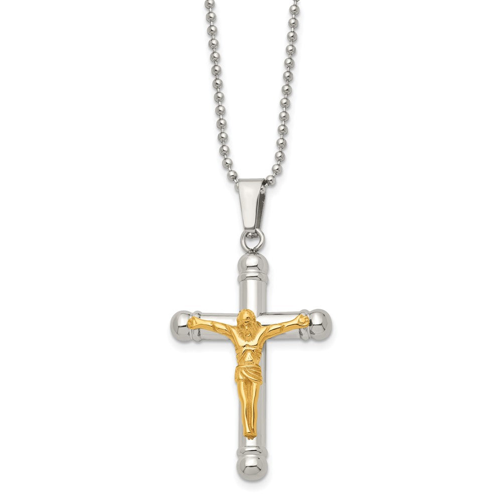 Stainless Steel Polished Yellow IP-plated Crucifix 22in Necklace