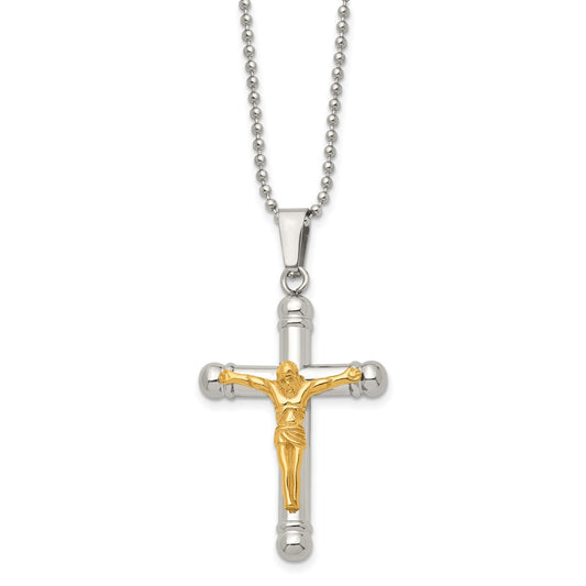Stainless Steel Polished Yellow IP-plated Crucifix 22in Necklace