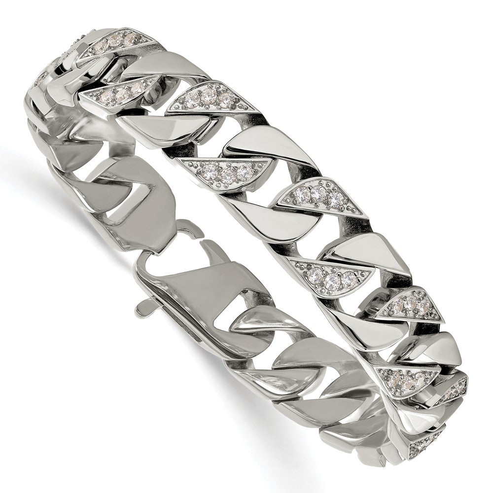 Stainless Steel Polished with CZ 8.5in Bracelet 8.5 inches