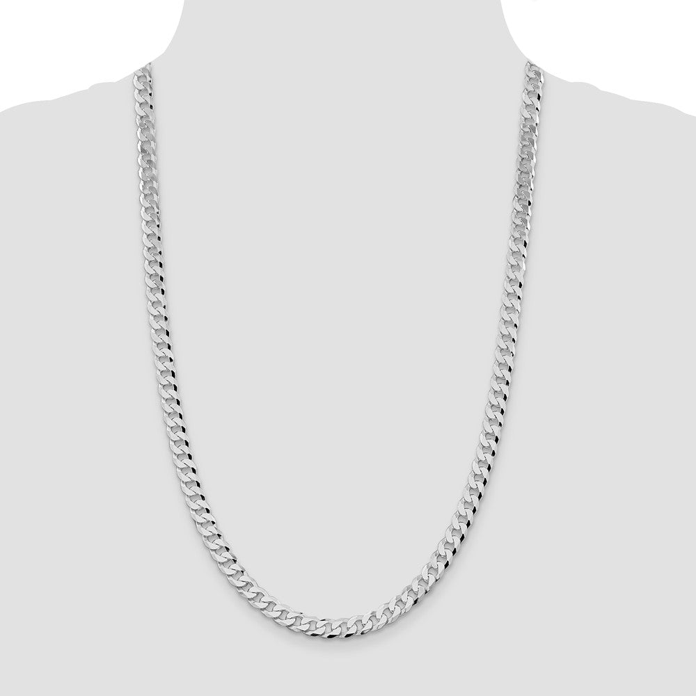 Sterling Silver Rhodium-plated 7mm Beveled Curb Chain 26 Inches