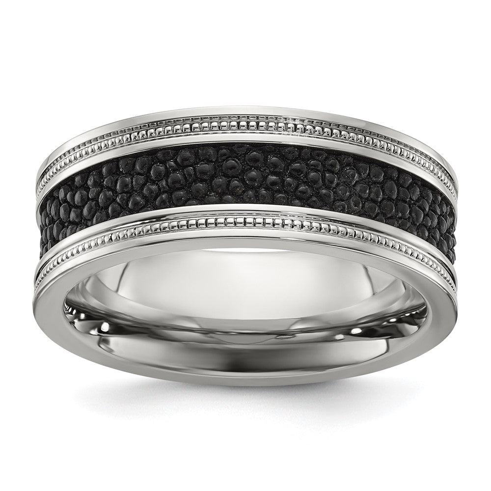 Stainless Steel Polished Genuine Stingray Textured 8mm Band Size - 12.5
