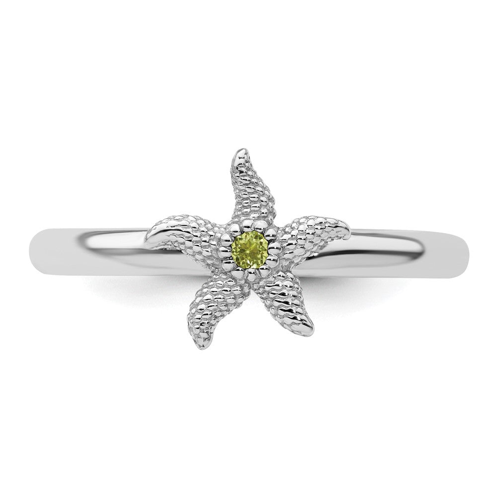 Sterling Silver Stackable Expressions Peridot Starfish Ring Size -6