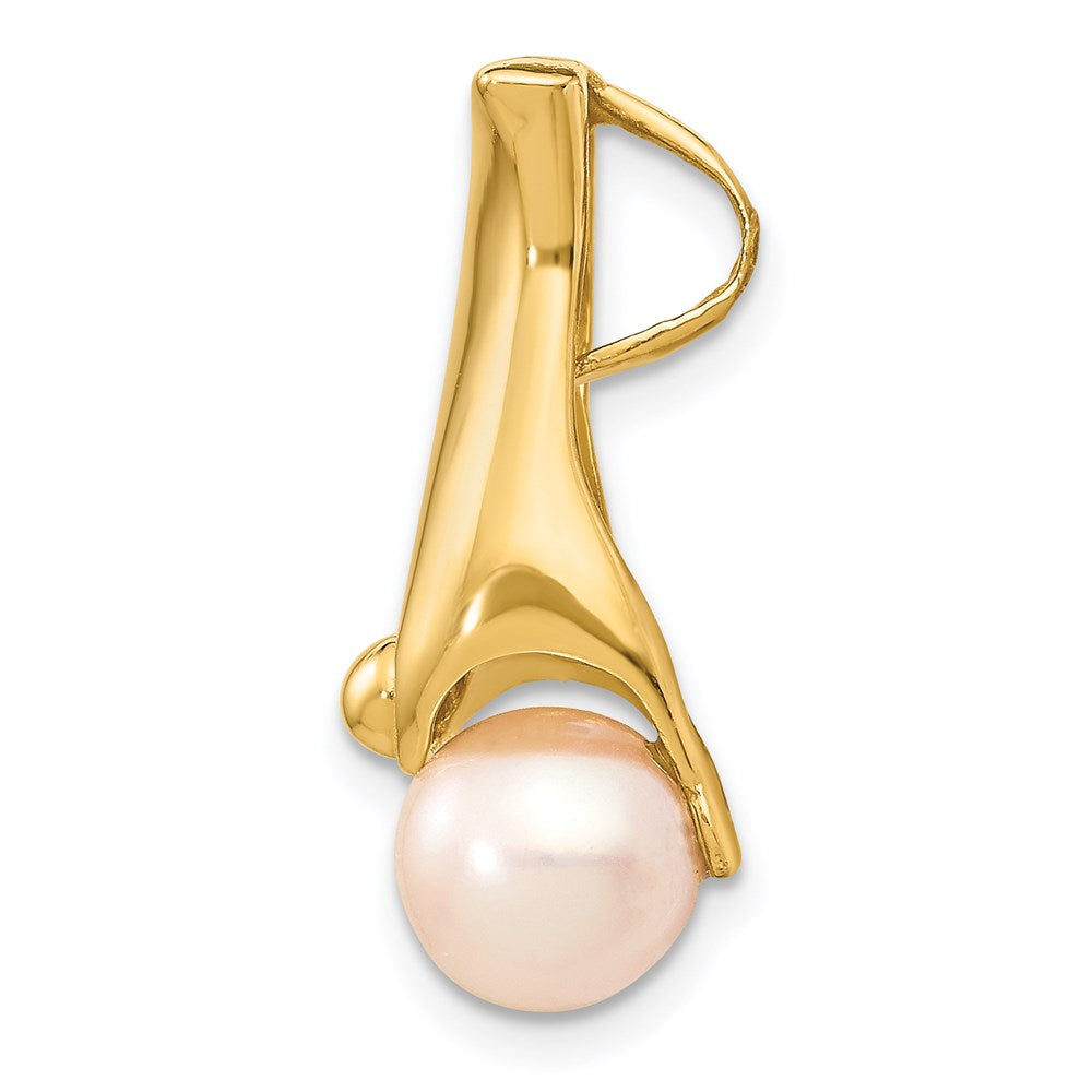14K 7-8mm White Round Freshwater Cultured Pearl Chain Slide
