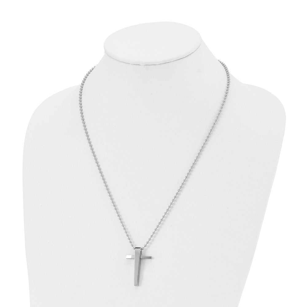 Stainless Steel Polished Cross 22in Necklace