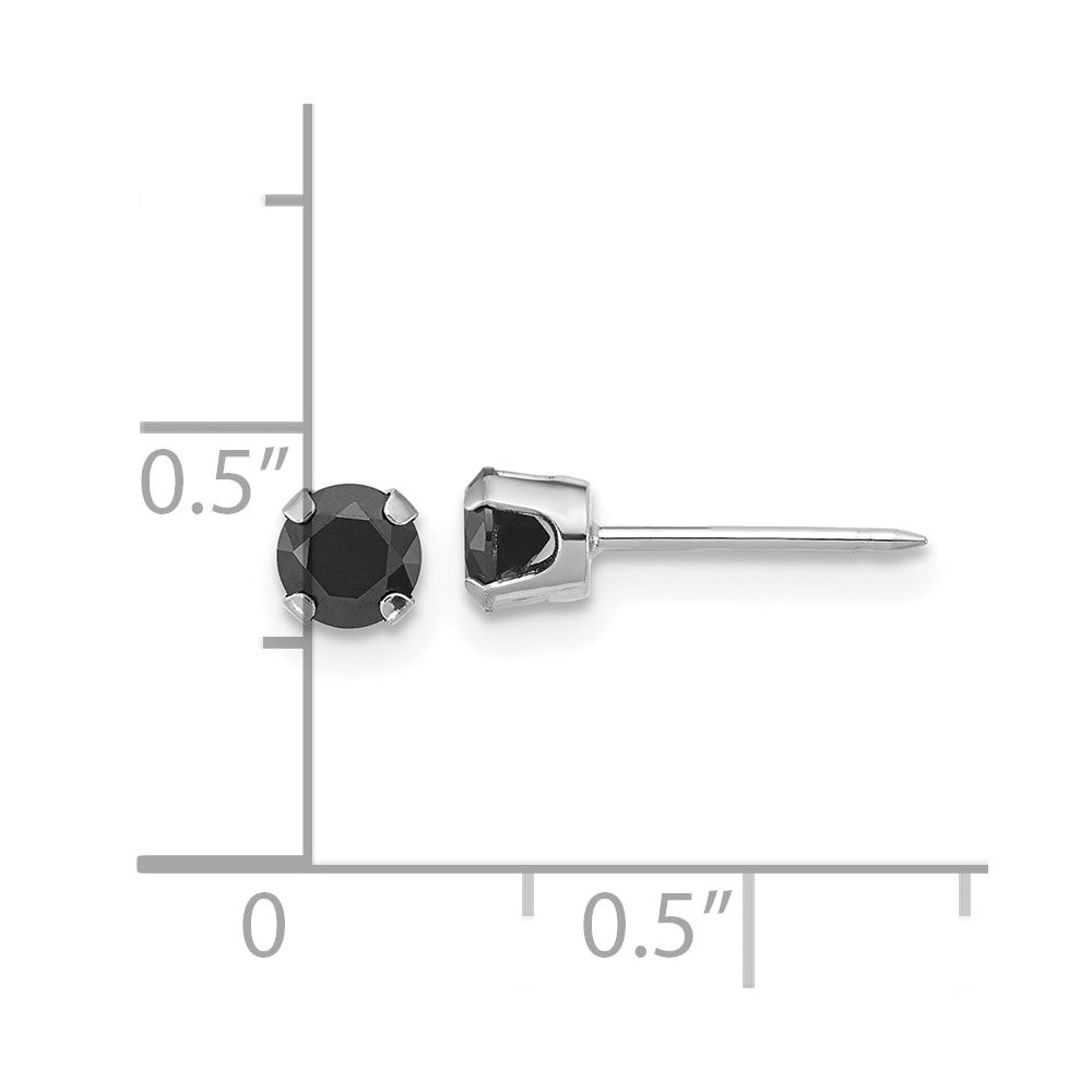 Inverness 14K White Gold Polished 4mm Black CZ Stud Piercing Earrings