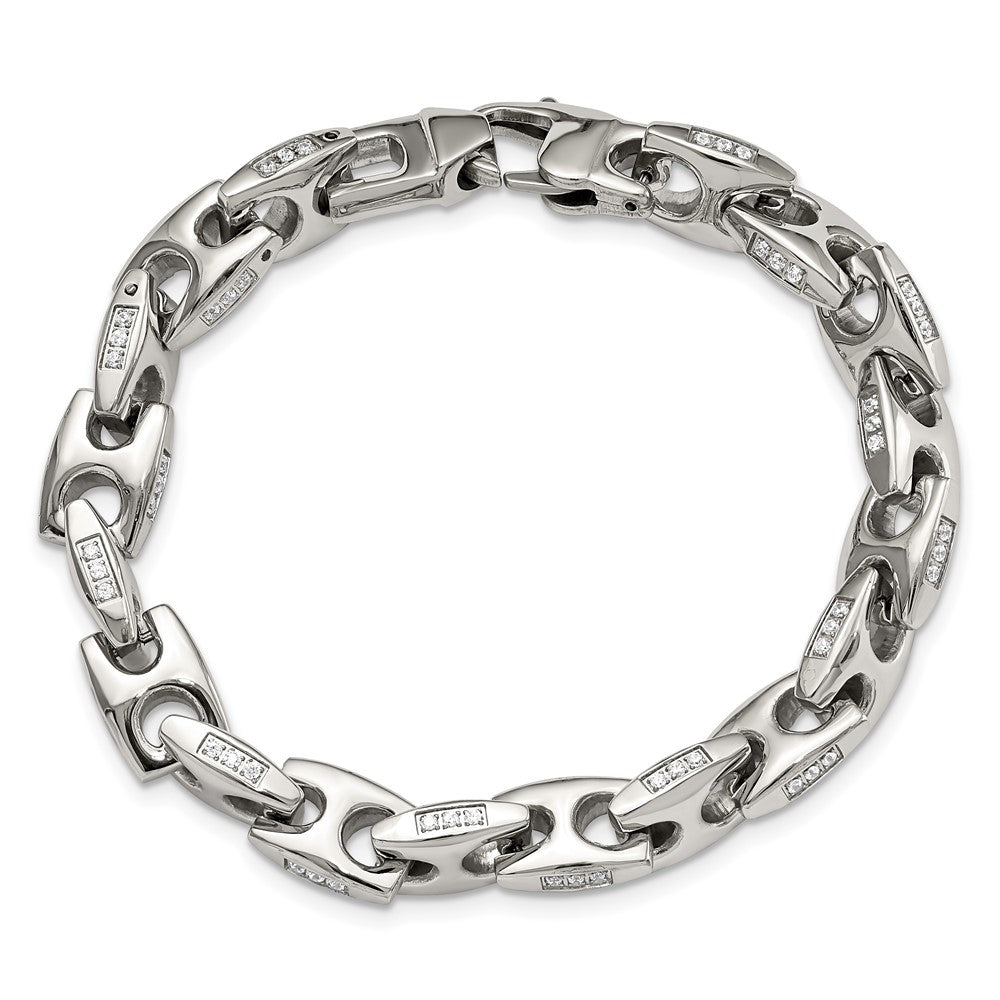 Stainless Steel Polished with CZ 9in Bracelet 9 inches