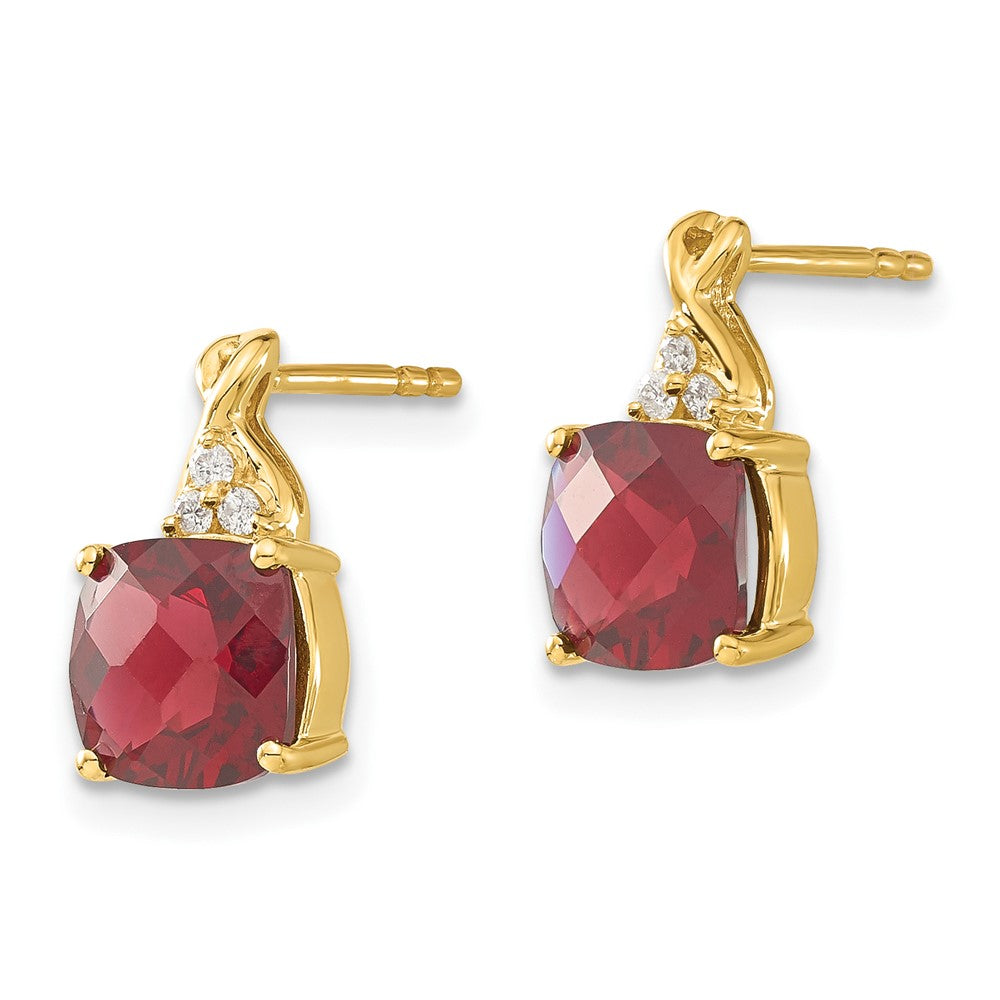 14ky Synthetic Checkerboard Garnet & Diamond Earrings
