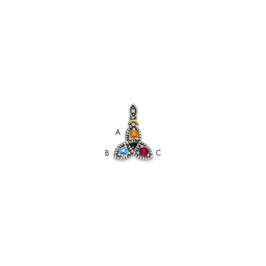 Sterling Silver Antiqued w/14k 3-stone w/Diamond Mothers Pendant Semi-Mount
