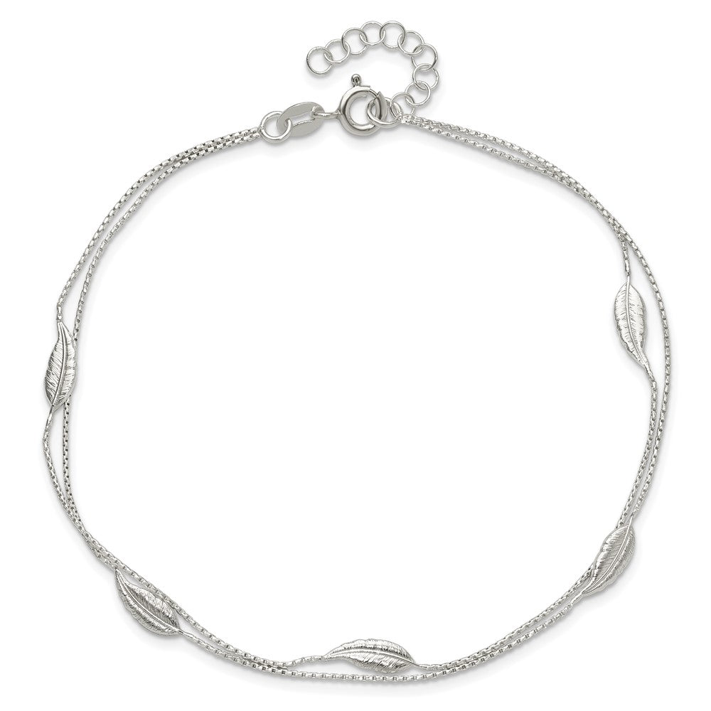 Sterling Silver Polished 2-Strand Feather 9in Plus 1in Ext Anklet 9 inches