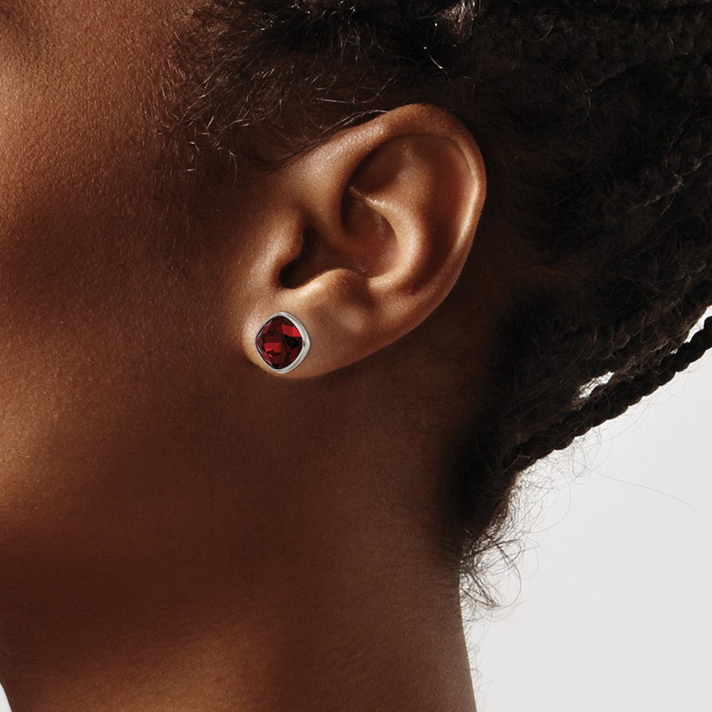 Titanium Polished Faceted Red Crystal Post Earrings