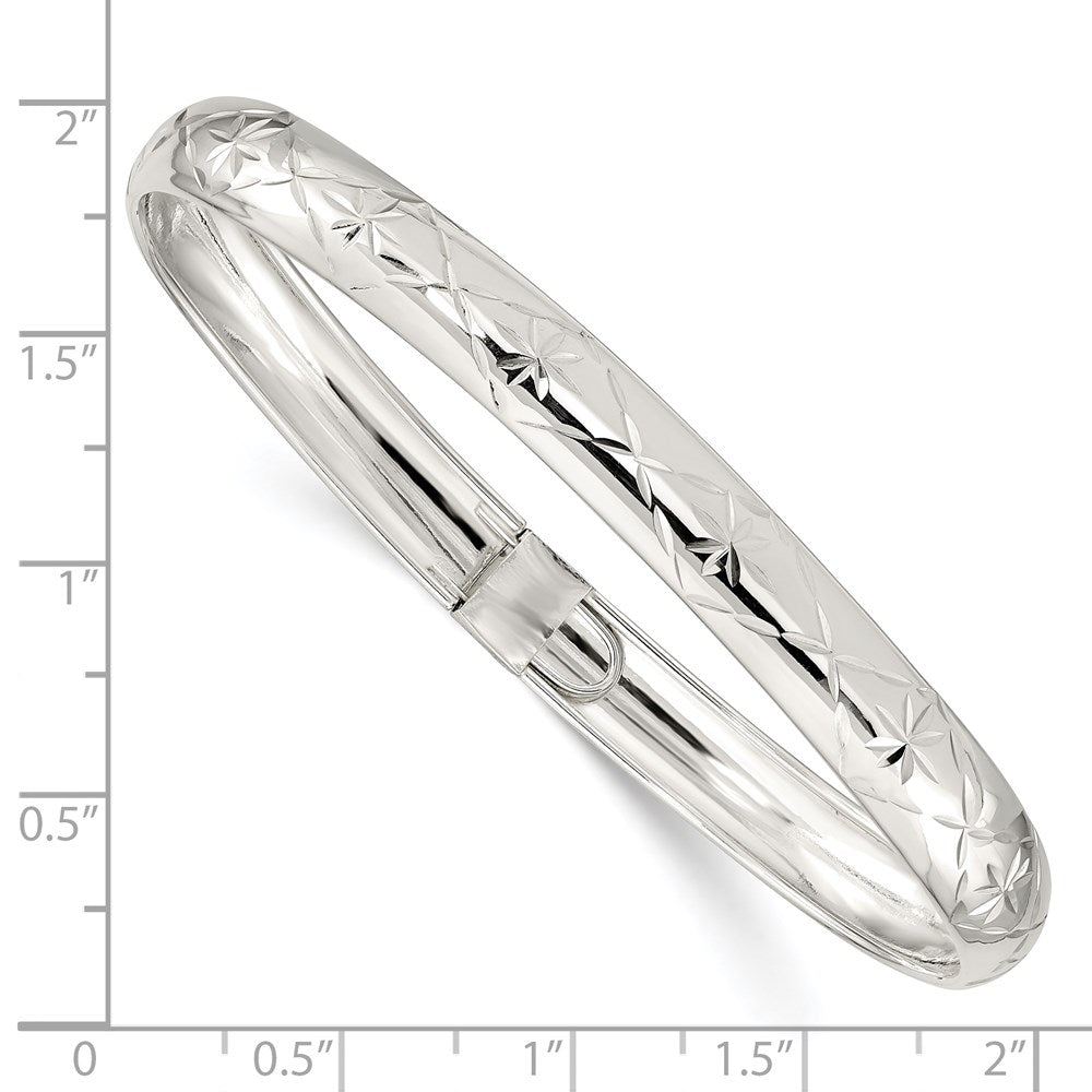 Sterling Silver 7mm Diamond-cut Flexible Bangle 6.5 inches