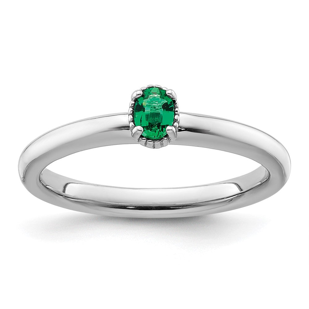 Sterling Silver Stackable Expressions Created Emerald Single Stone Ring Size -10