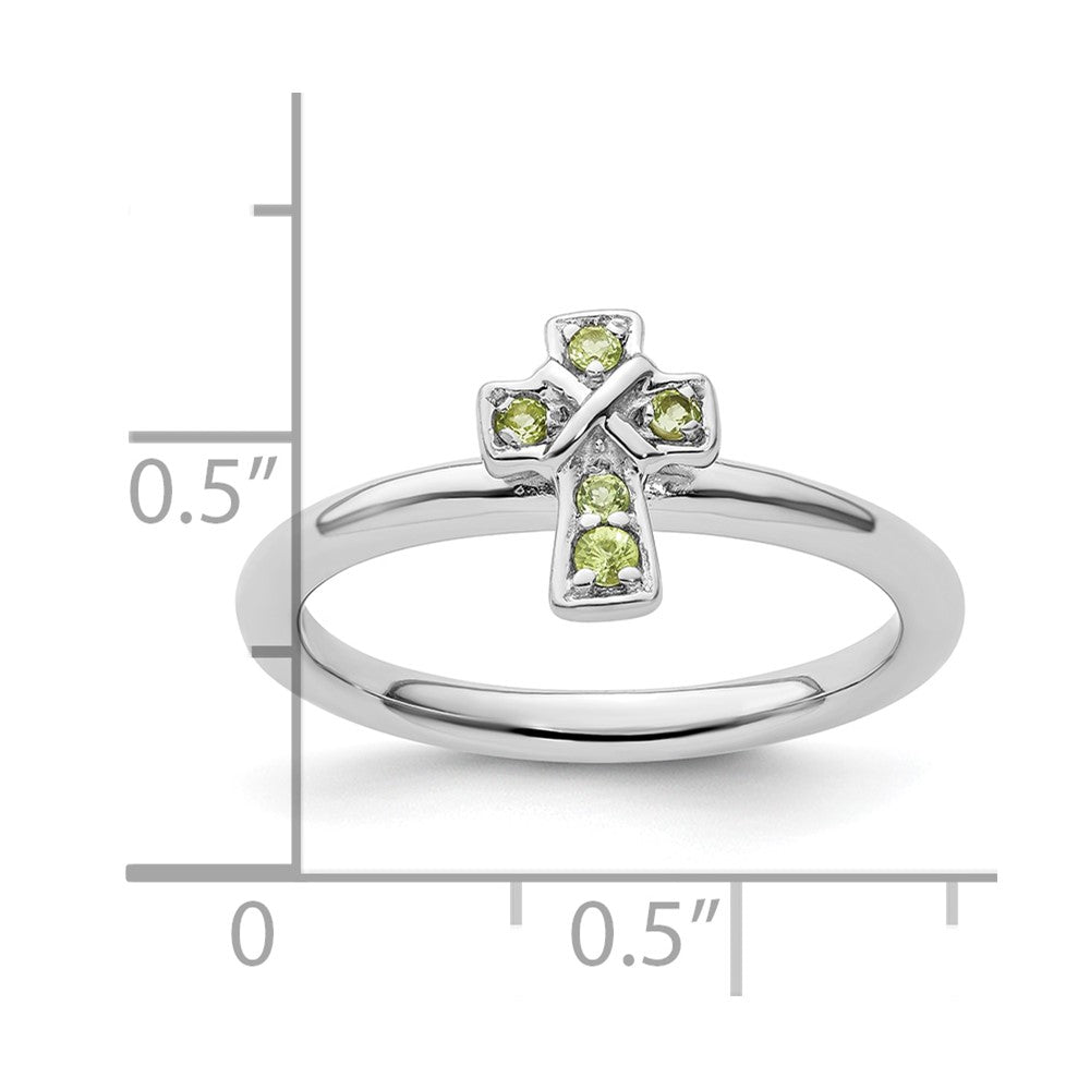 Sterling Silver Stackable Expressions Rhodium Peridot Cross Ring Size -8