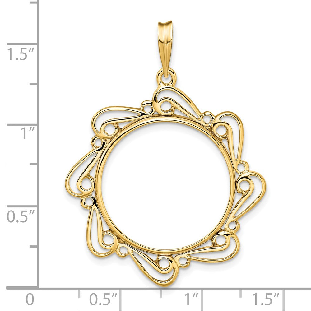 Wideband Distinguished Coin Jewelry 14k Polished Curved Scroll 21.6mm Prong Coin Bezel Pendant