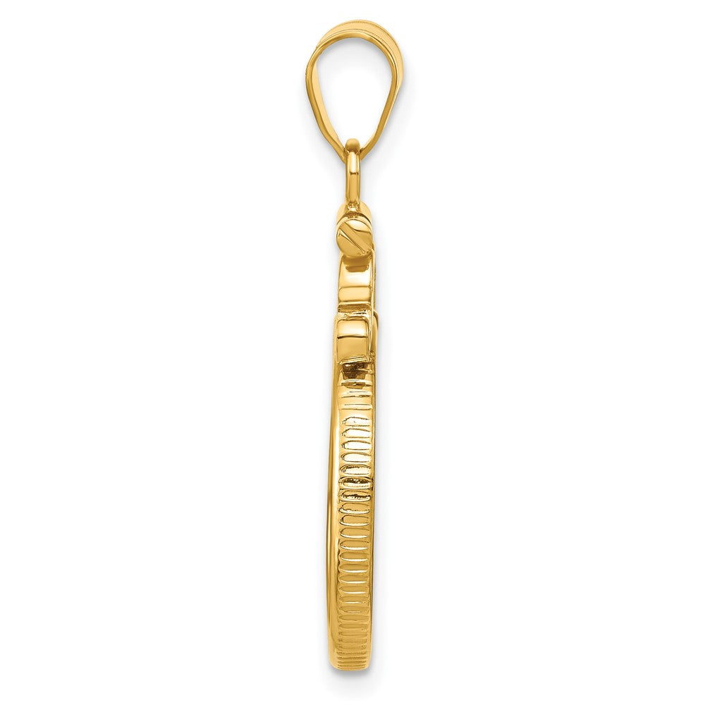 Wideband Distinguished Coin Jewelry 14k Polished French Scroll 17.8mm x 1.35mm Screw Top Coin Bezel Pendant