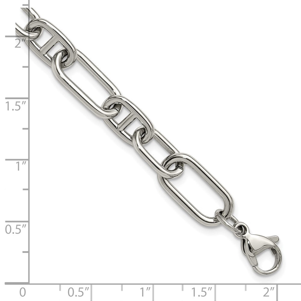 Chisel Stainless Steel Polished 9mm 6.5 inch Plus 1.25 inch 9mm Open Link Bracelet 7.25 inches