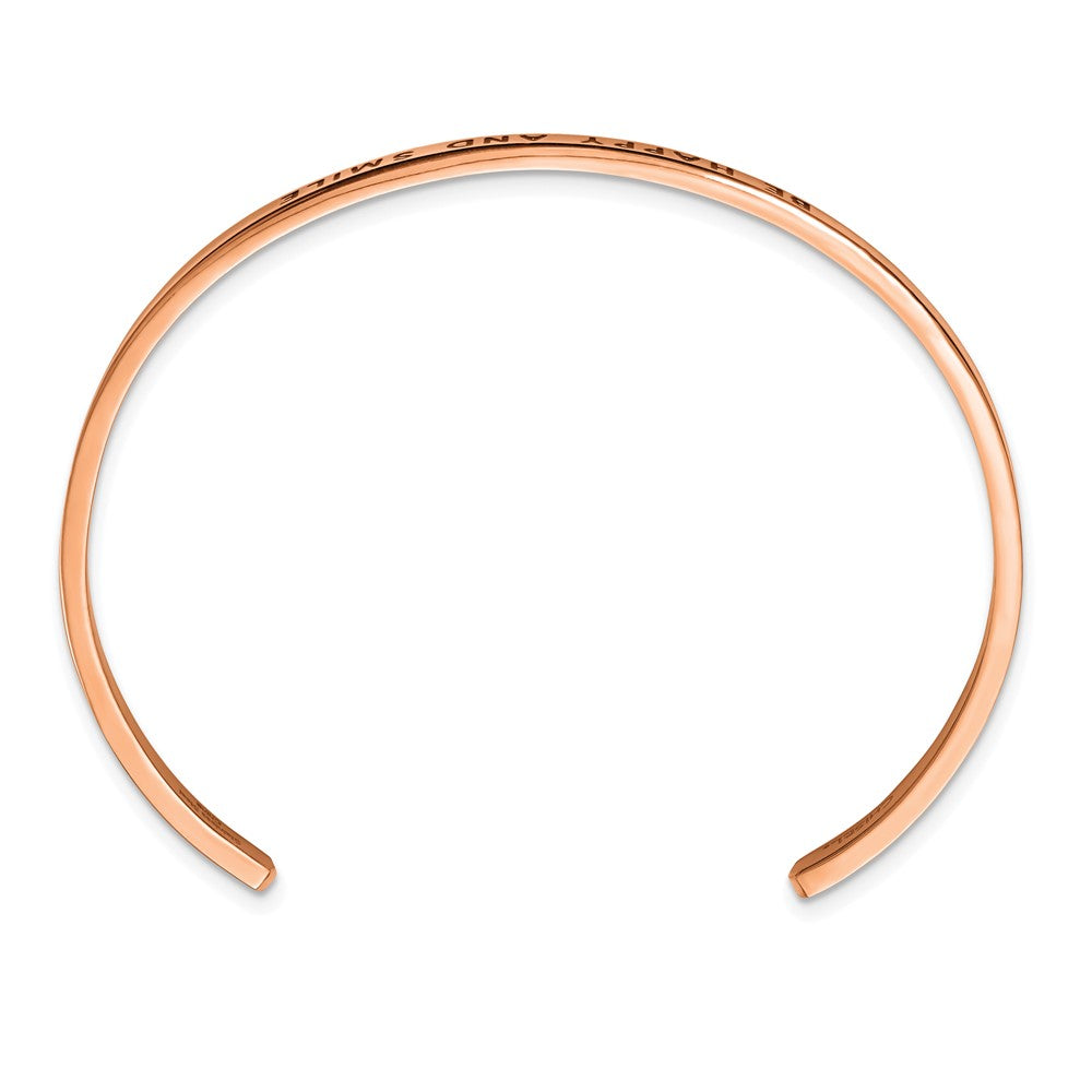 Stainless Steel Polished Rose IP Enamel/Crystal BE HAPPY 3mm Cuff Bangle 7 inches