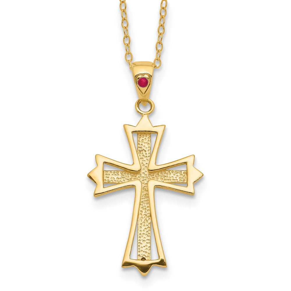 Diamond Fascination Diamond Mystique Sterling Silver 18K Gold-plated Diamond and Ruby Cross 18 Inch Necklace 18 Inches