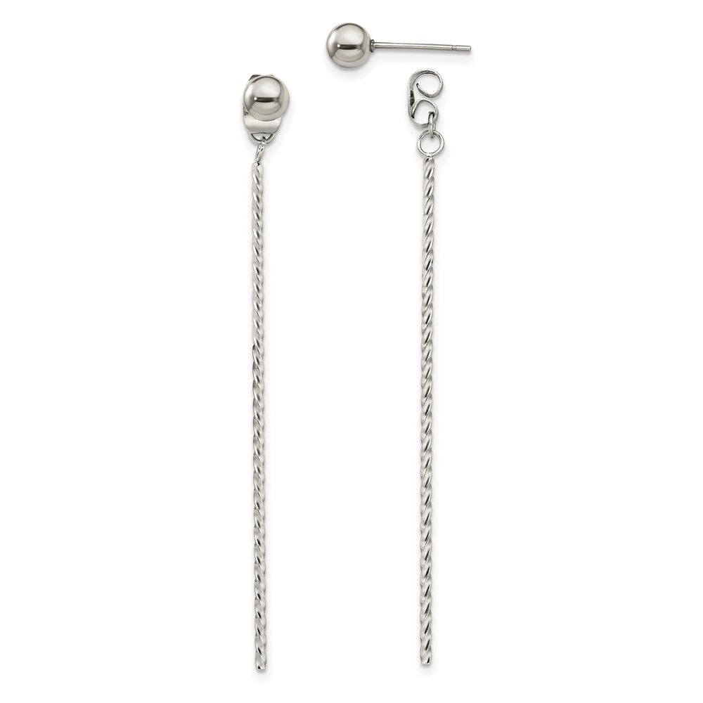 Stainless Steel Polished Bar Front & Back Post Dangle Earrings