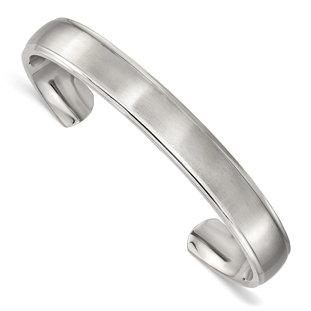 Stainless Steel Brushed and Polished Ridged Edge Bangle 7.25 inches
