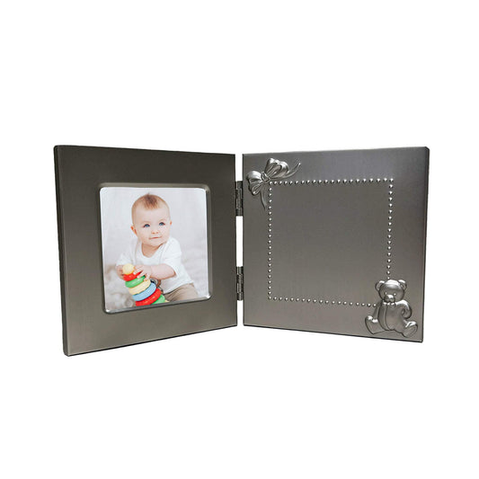 Pewter Finish Hinged Baby 3x3 Photo Frame - Engravable Personalized Gift Item