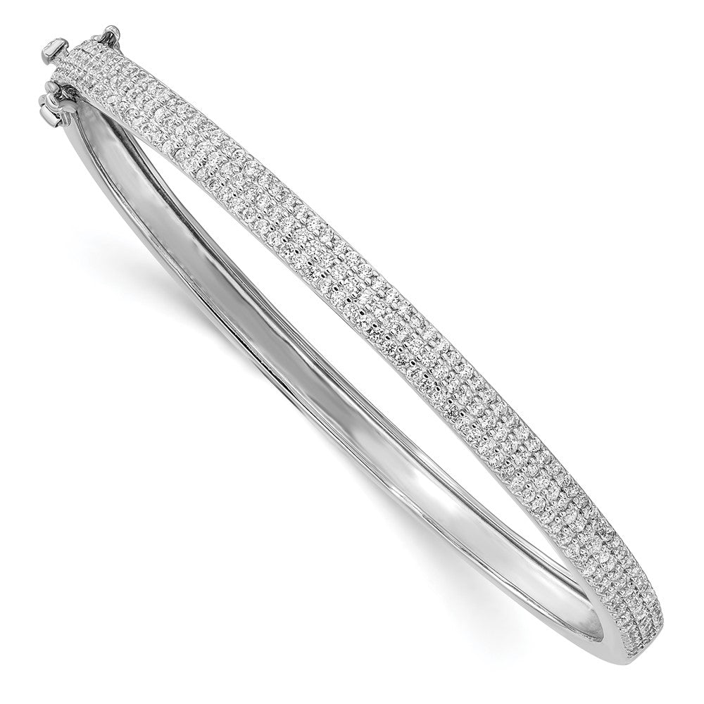 Sterling Silver Rhod Plated CZ Hinged Bangle