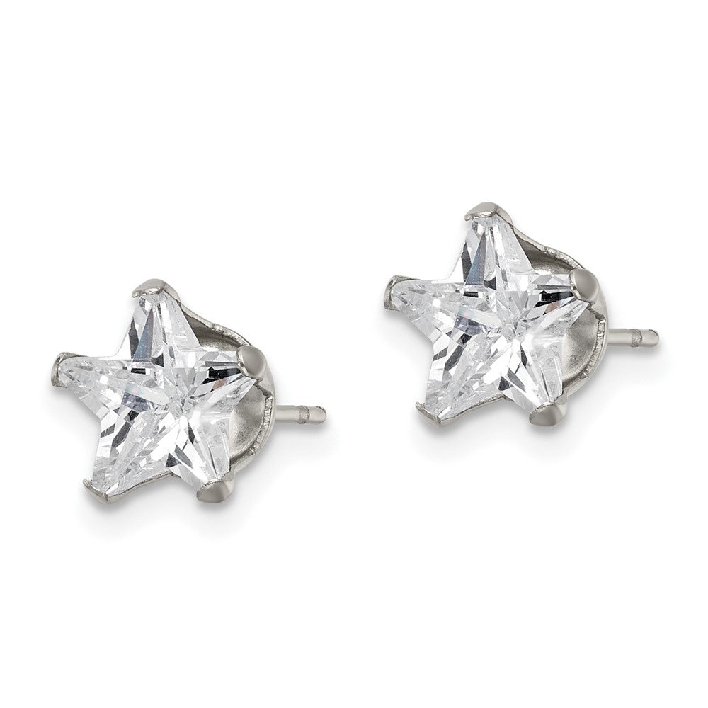 Stainless Steel Polished 8mm Star CZ Stud Post Earrings
