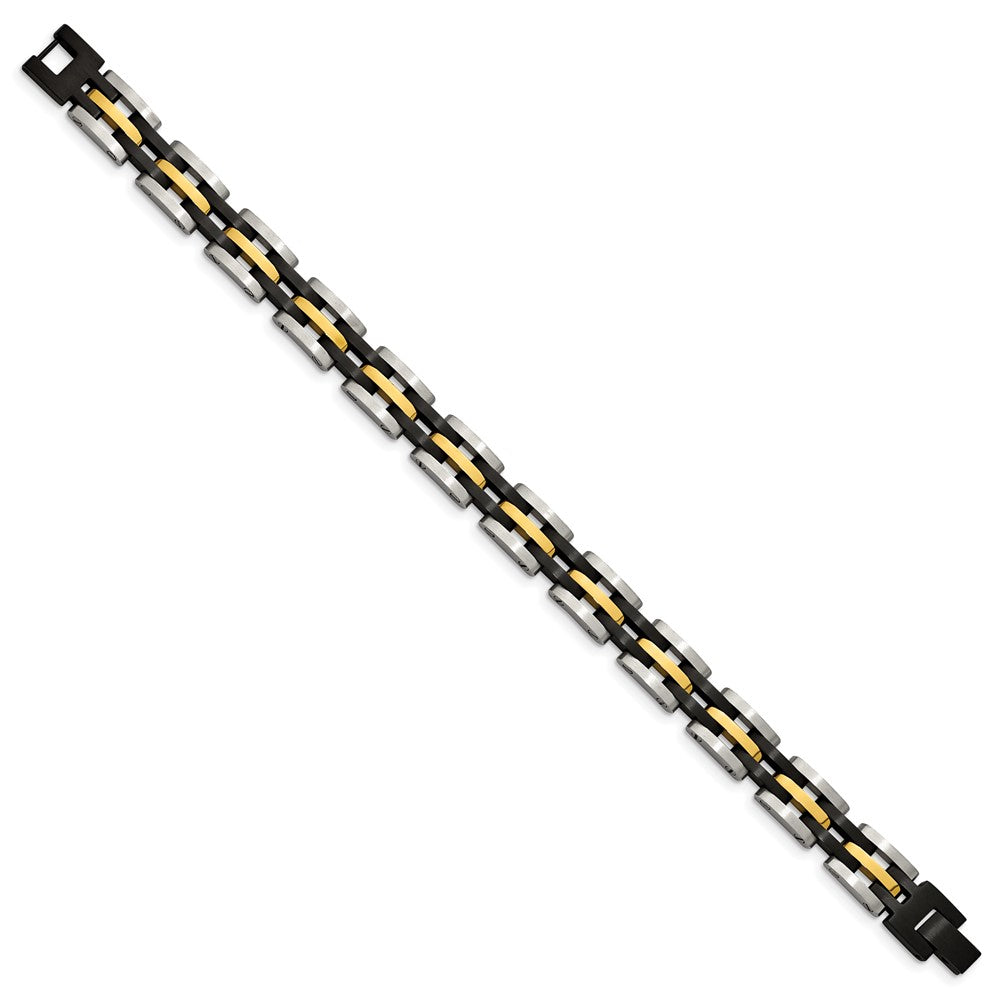 Stainless Steel 8.25in Brushed & Polished Black & Yellow IP Link Bracelet 8.25 inches