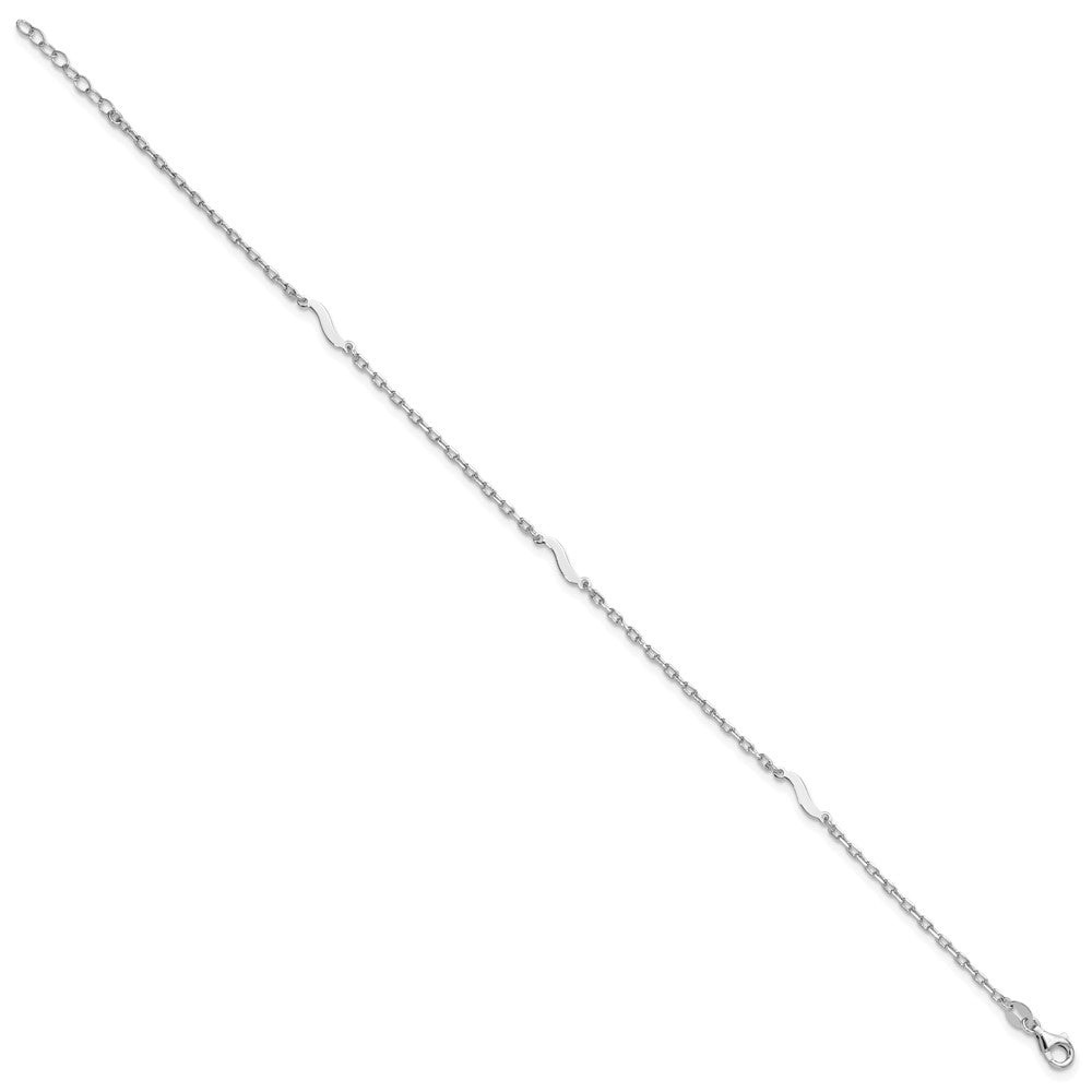 Sterling Silver Rhodium-plated Wave 9 inch Plus 1 inch Extender - Total 10 inch Anklet