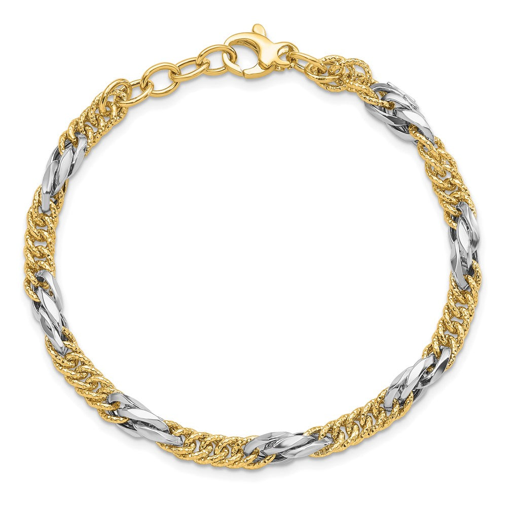 14k Two-tone Polished D/C Link w/ .5in ext. Bracelet 7.5  inches
