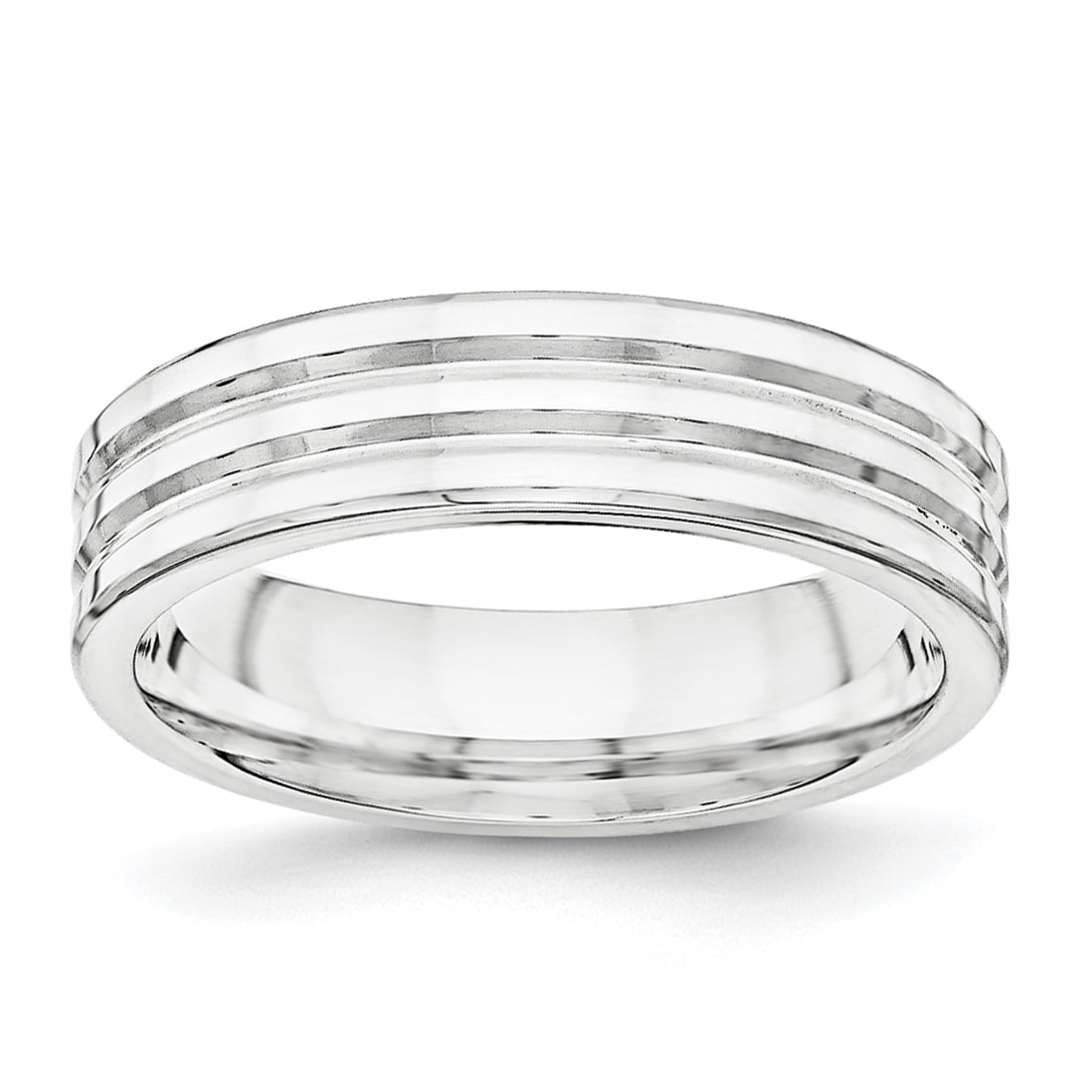 Sterling Silver 6mm Polished Flat Grooved Fancy Band Size 7.5