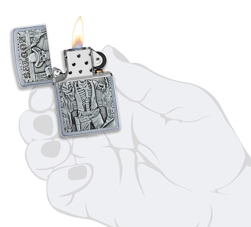 Zippo Saloon Skull Emblem Street Chrome Pocket Lighter