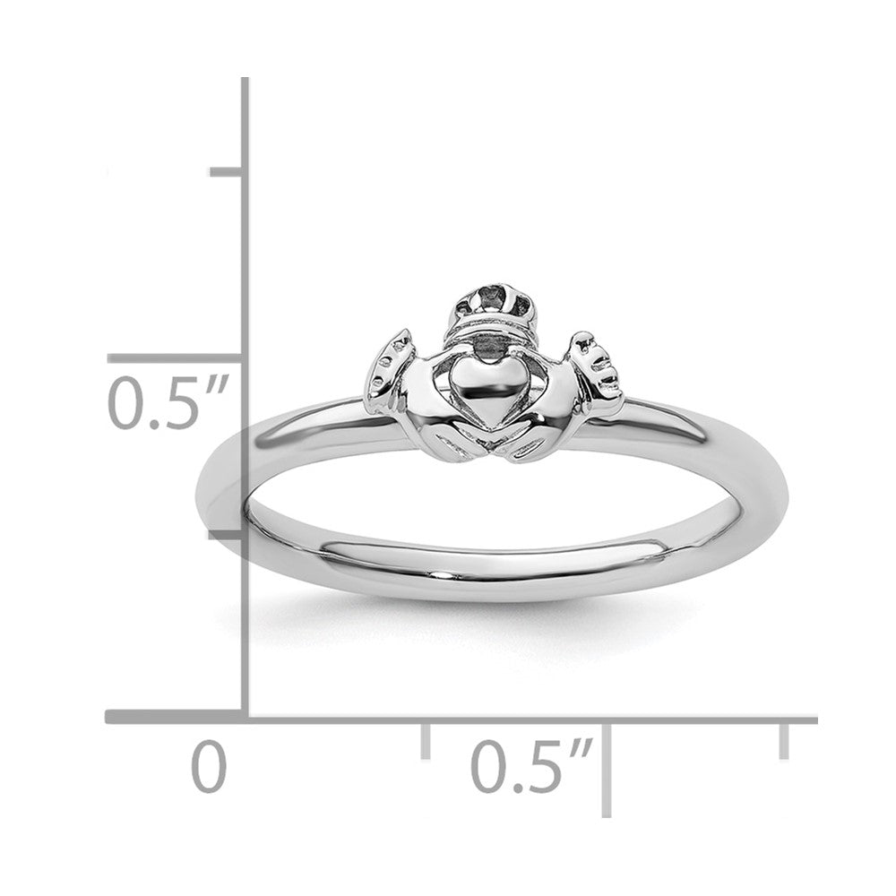 Sterling Silver Stackable Expressions Rhodium Claddagh Ring Size -5