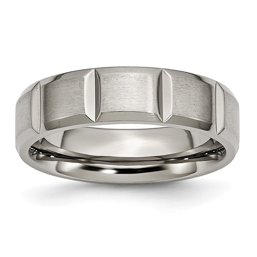 Titanium Satin and Polished 6mm Grooved Band Size - 10