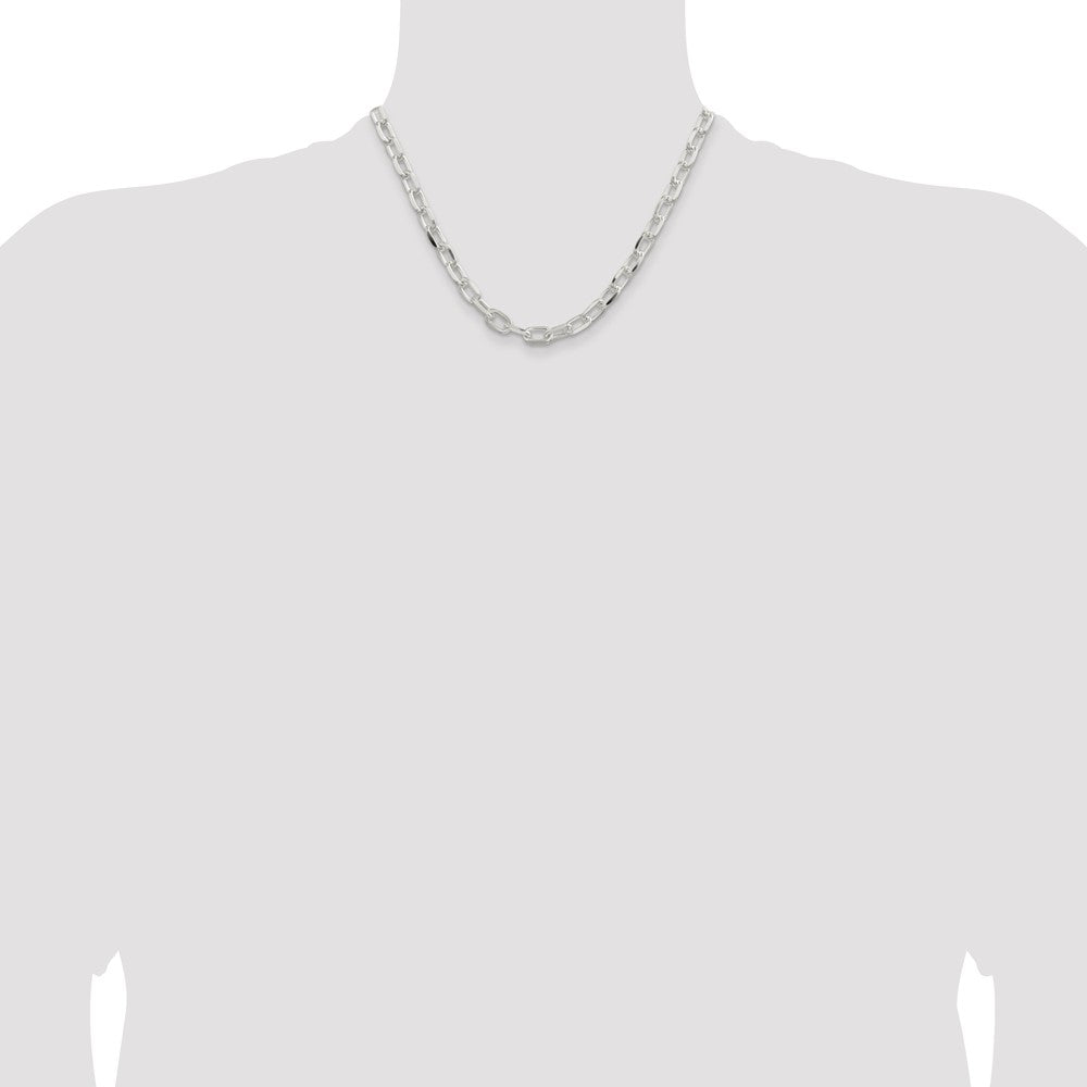 Sterling Silver 7.5mm Diamond-cut Long Link Cable Chain 18 Inches