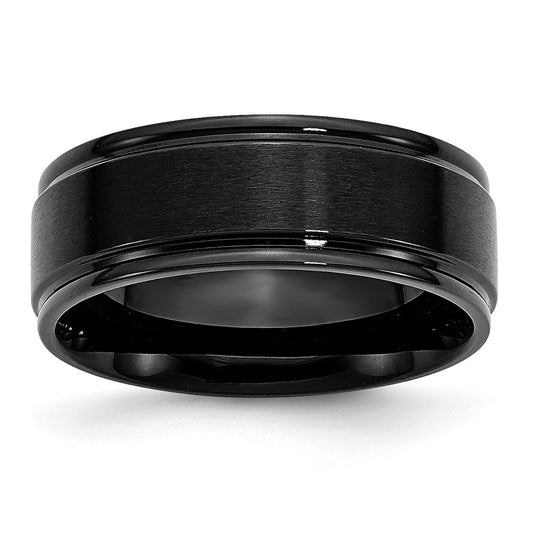 Chisel Stainless Steel Polished with Brushed Center Black IP-plated 8mm Band Size - 8.5