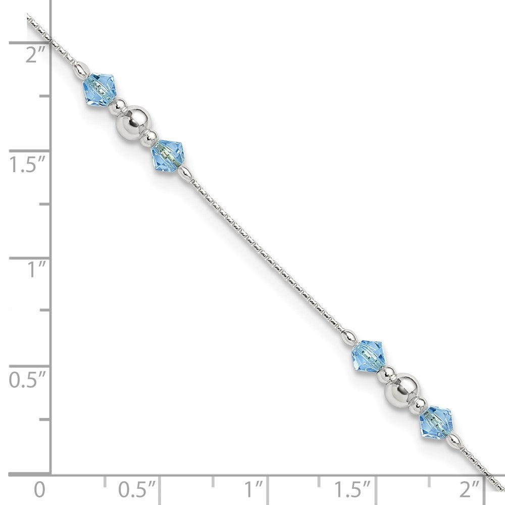 Sterling Silver Polished Bead and CZ 9in Plus 1in. Ext. Anklet 9 inches