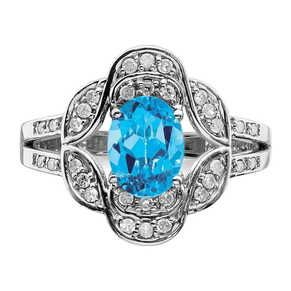 Sterling Silver Rhodium Blue Topaz & Diam. Ring