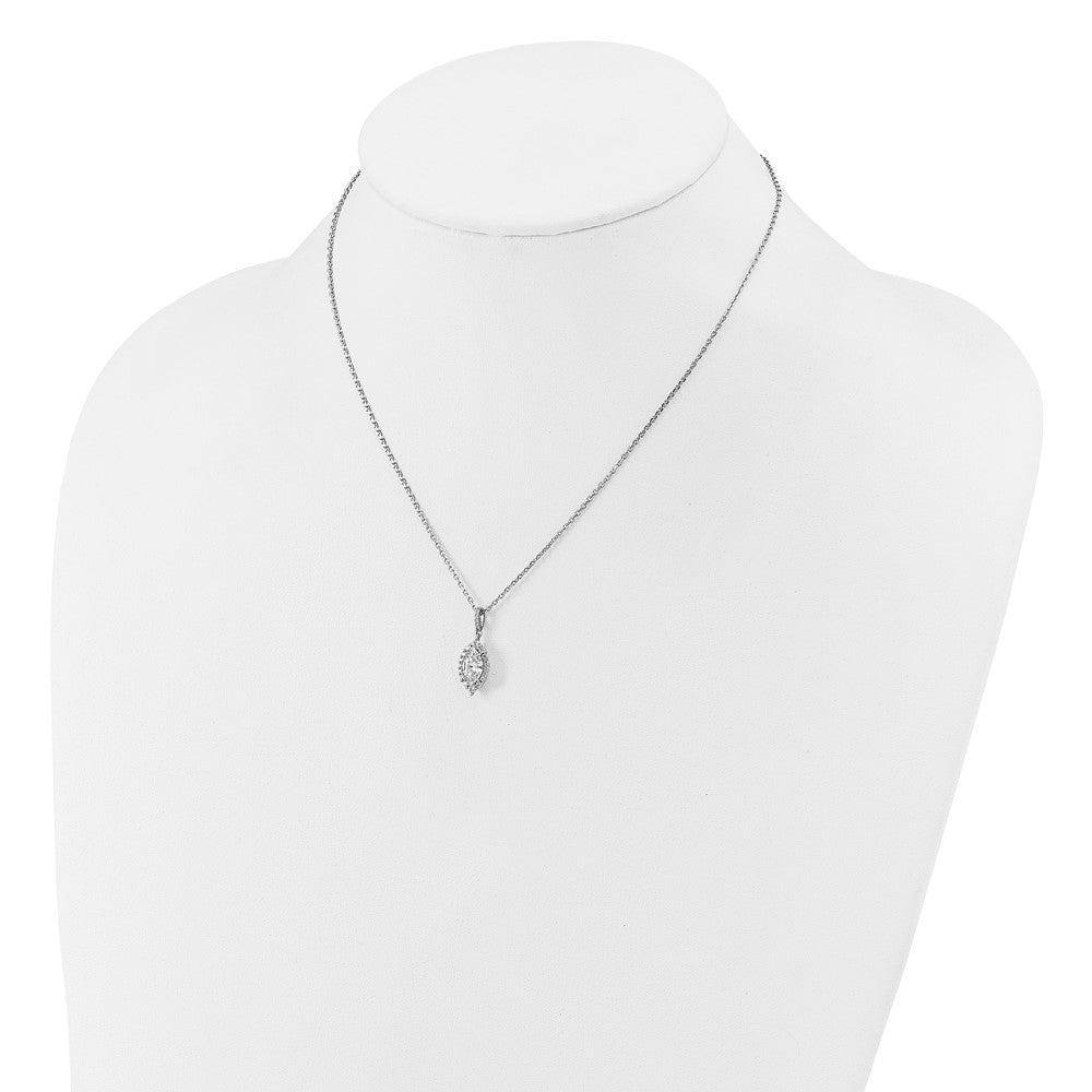 Cheryl M Sterling Silver Rhodium-plated Polished Fancy Marquise CZ Halo with 2 Inch Extension Necklace 16 Inches