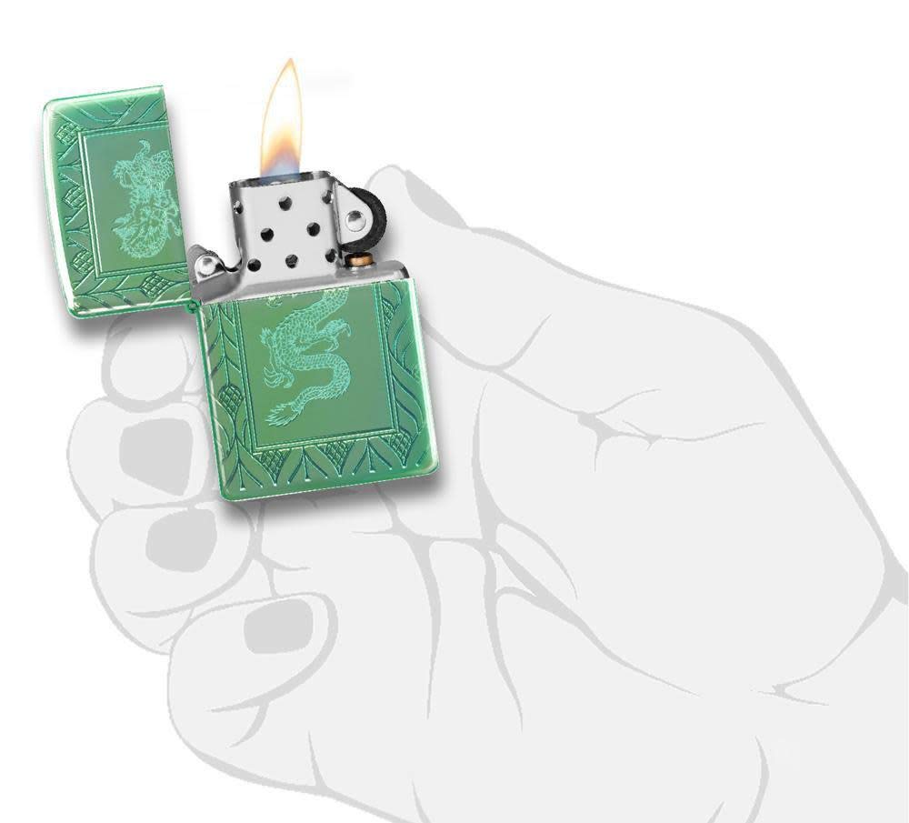 Zippo Armor High Polish Green Elegant Dragon Pocket Lighter